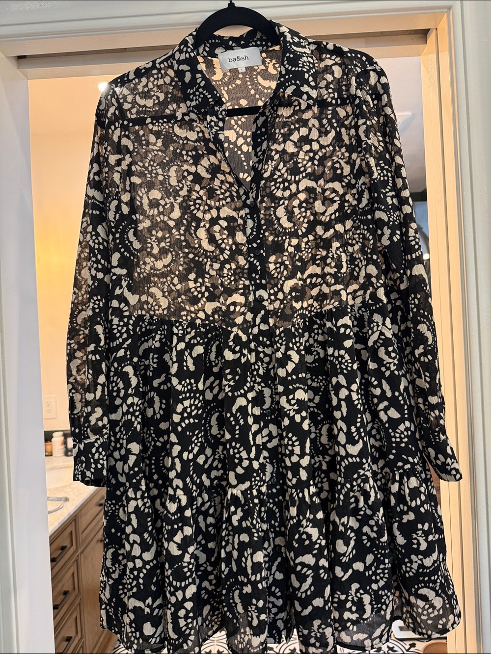 ba&sh Black and White Tiered Shirt Dress